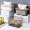 Waterproof Transparent Tissue Box Bamboo Lid Facial Tissue Holder Modern Napkin Container Bathroom