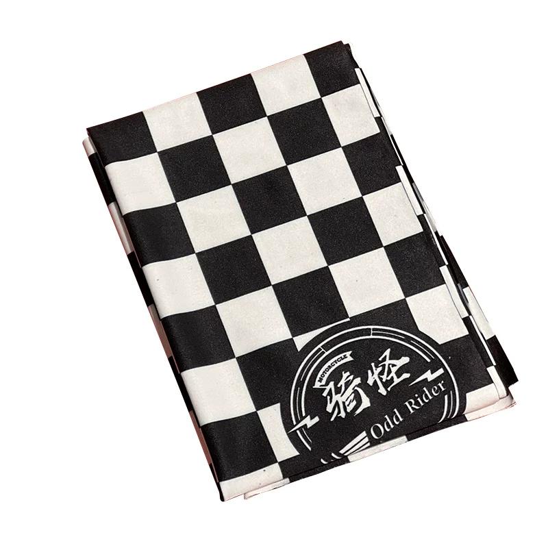 Harley Sun Protection Scarf Motorcycle Cycling Face Towel Black and White Plaid Ice Silk Head Cover Retro Biker's Half Helmet Stylish Mask