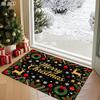 2D FLAT Merry Christmas Reindeer Wreath Bow Candy Cane Colored Ornaments Pine Branches Red Berries Snowflake Doormat, Non-Slip Durable Flannel Mat Wit