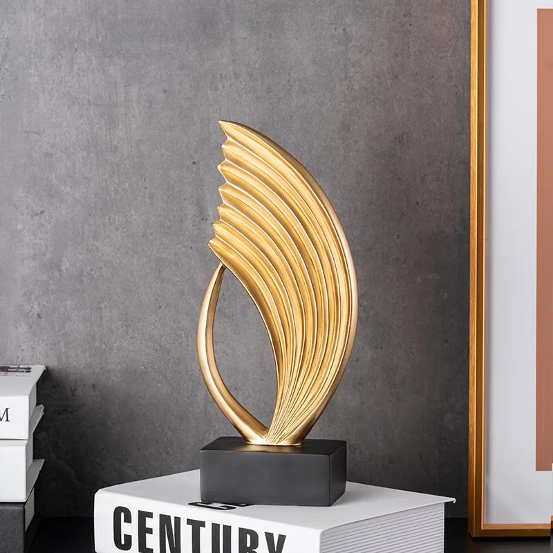 Resin Handicraft Geometric Sculpture Hollow Out Gold Decorative Figurines Abstraction Streak Home Decoration Accessories