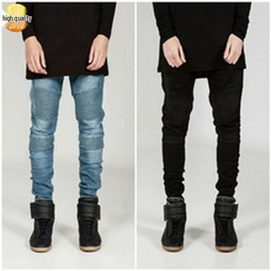 WISH Men's Elastic Tassel Patch Denim Pants - European & American Fashion Trend