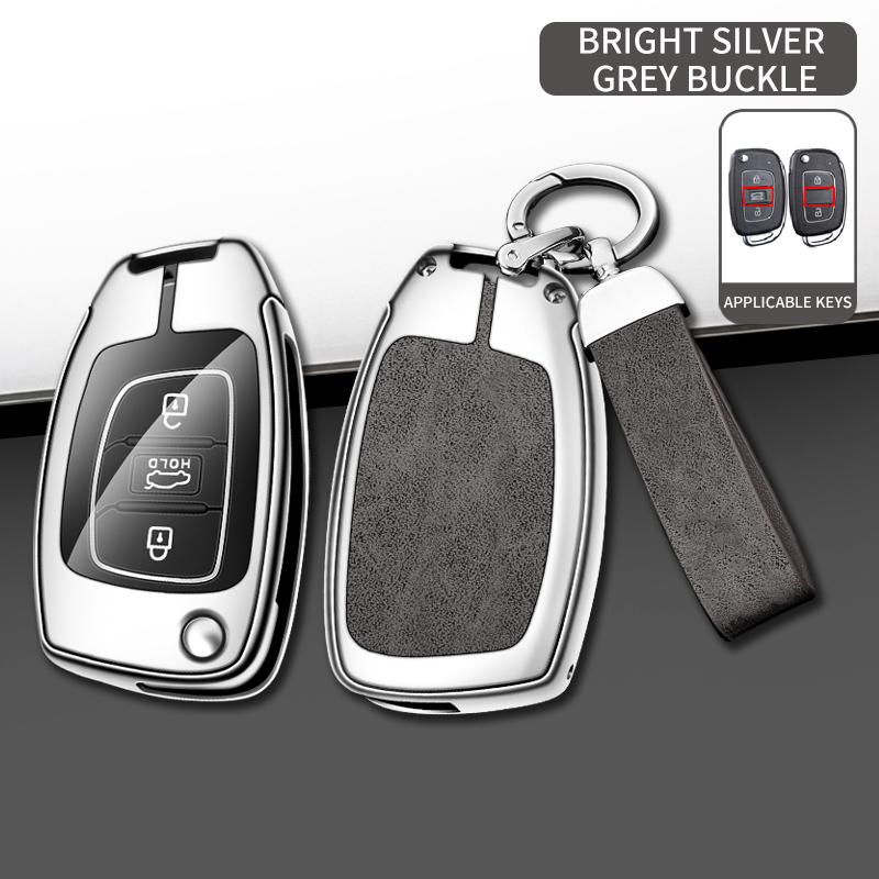 Metal Leather Car Key Case For Hyundai Solaris 2 Elantra I30 I35 I40 Tucson Kona     Key Chain Accessories