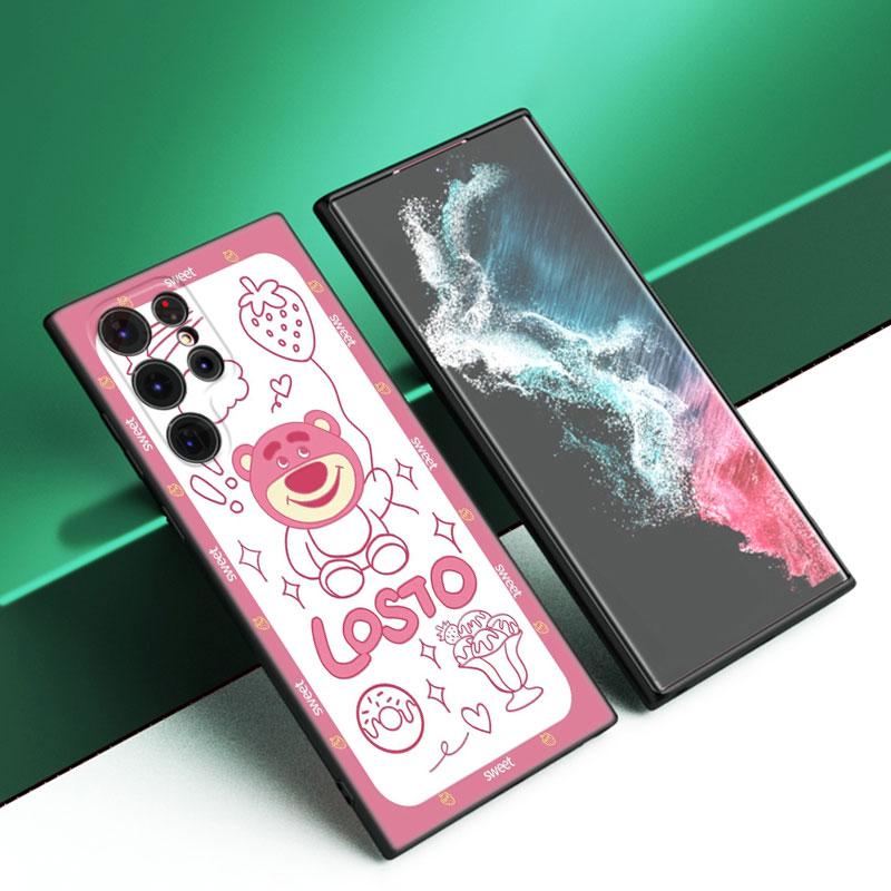 L-Lotso S-Jahodový medvídek Černý silikonový kryt na telefon Pro Samsung Galaxy S23 S21 S20 FE S24 S22 Ultra S10E S10 S9 S8 Plus