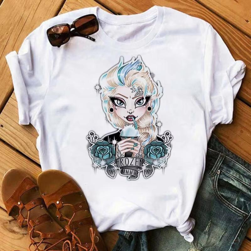 

2026 New Personalized Princess Print Womens TShirt Top Casual Loose Plus Size Short Sleeve Pattern Womens S
