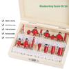 Woodworking Router Bit Set: 6 Patterns, 12 & 15-Piece Sets with Wooden Box - Includes Straight, Round Nose, and Trimmer Bits