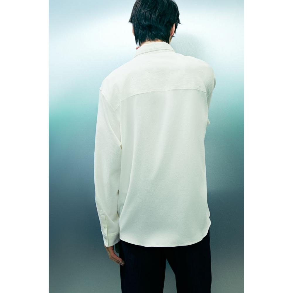 H M Crinkle oversHirt Loose Fit creaM