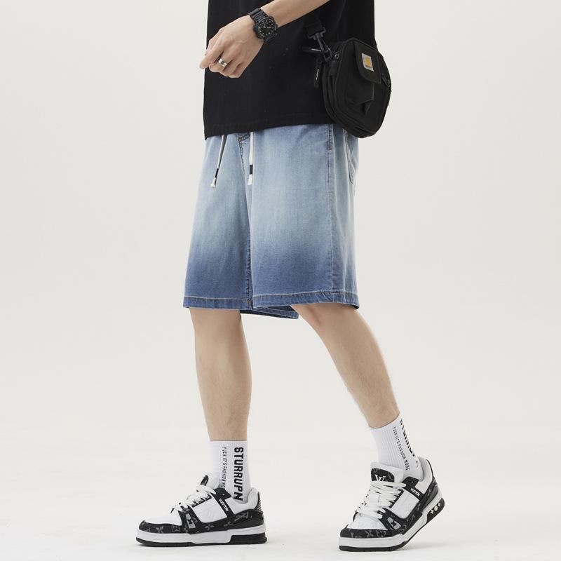Updated Tennis Gradient Denim Cropped Pants Summer Wide-Legged American Active and Leisure Leisure Shorts