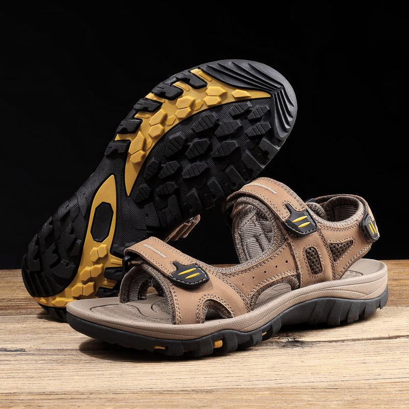 Store Ægte Læder Herre Sandaler Sommer Herre Strand Sandaler Udendørs Sandaler Til Mænd