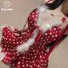 Sex underwear red polka dots Christmas atmosphere V-neck polka dots splicing fluffy princess dress pure desire