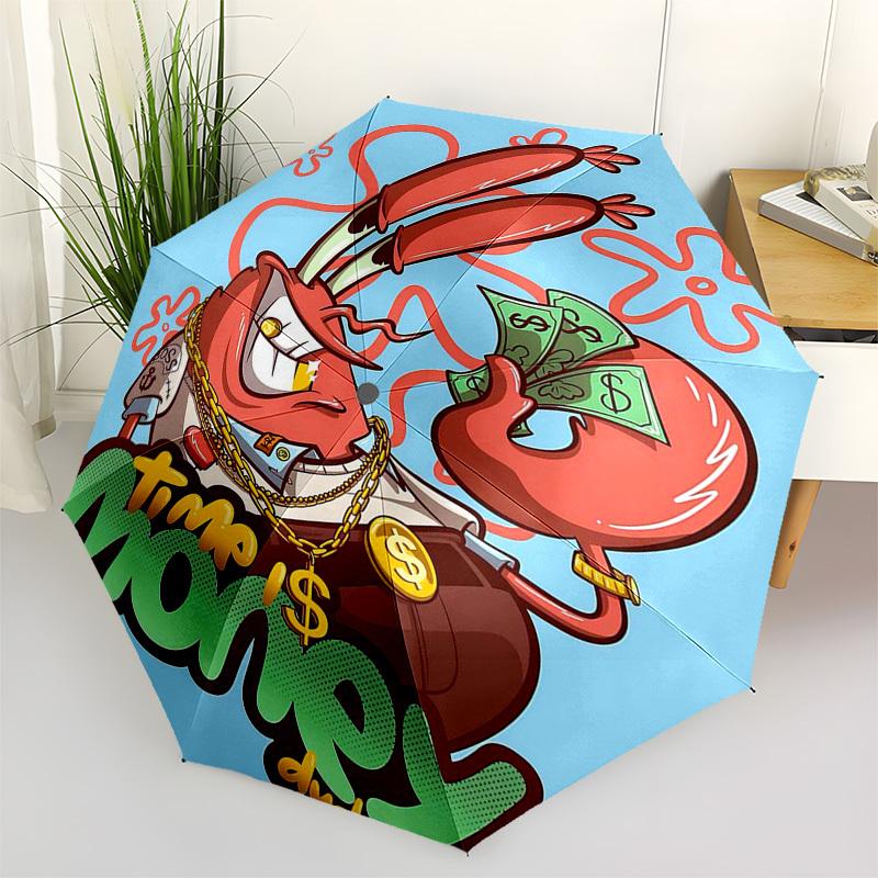 

1pc SpongeBob SquarePants Outdoor Umbrella - Automatic Opening/Closing, Portable 3-Fold Design with 8-Rib Iron Frame - Perfect Gift for Fans, Traveler