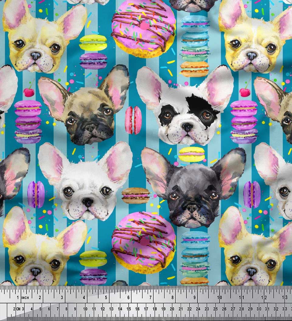 

Тканина Soimoi Japan Crepe Satin Stripe,Donut & Puppies Face Dog Print Тканина на метр 42 дюйма 42 Inch Wide - Poly Crepe синій