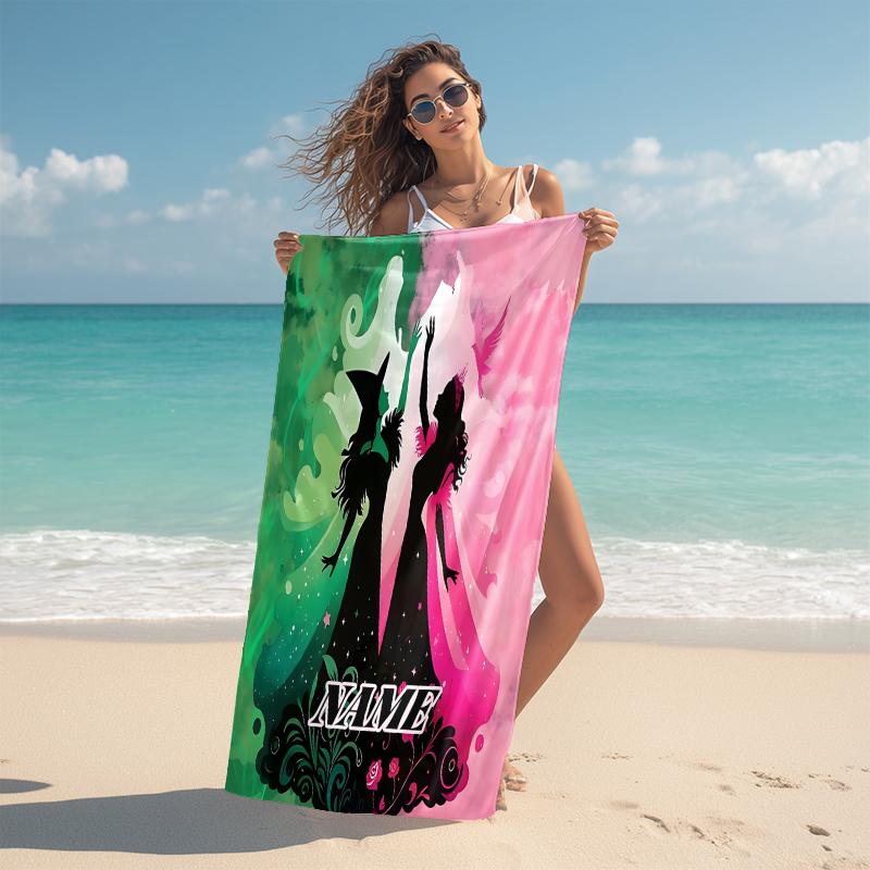 Personalized Magic Sisters' Silhouette Beach Towel Microfiber Beach Towel Thin Absorbent for Beach Swimming Yoga Bath Sports. 0910262