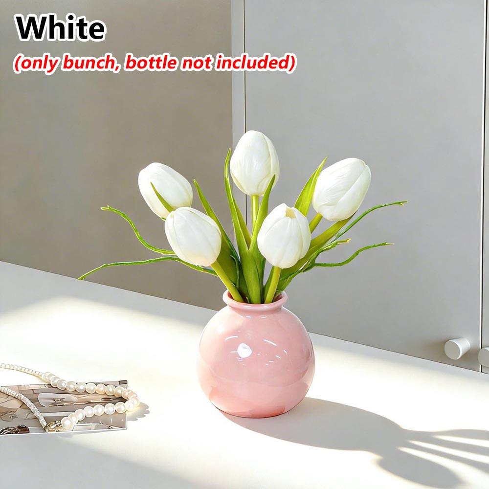 

5Heads/Bunch Soft Artificial Tulip Bunch Rubber Car Decoration Ornament Holiday Gift white