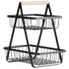 Two-tiered Basket for Fruits and Vegetables, Black Metal Platter, Basket