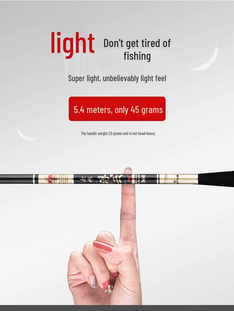 Ultra-Thin Carbon Fiber Crucian Carp Fishing Rod, 28/37/19-Tone, Super Hard, Long Section Taiwan Hand Rod