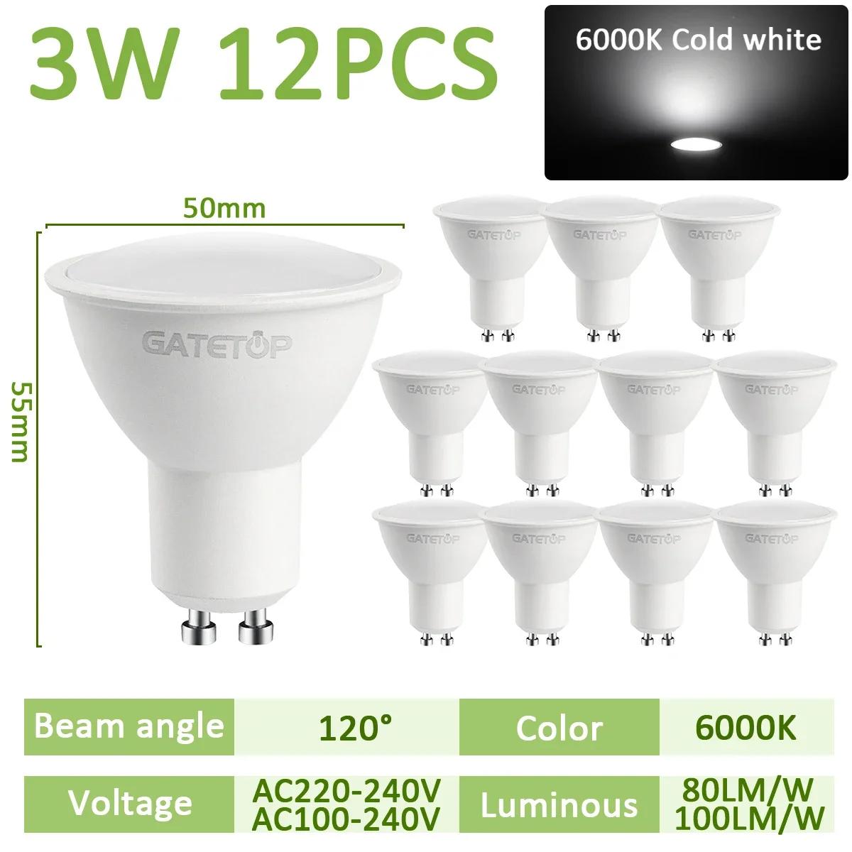 

12PCS LED Bulb GU10 spot light No flicker AC220V AC100-240V Warm white light 3W replaceable 20W 50W halogen lamp for home derec 3w&AC220-240V