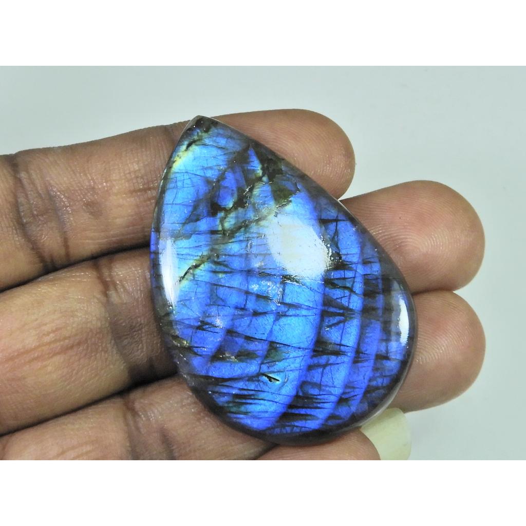 81Cts.Natural Labradorite Blue Flash Pear Cabochon Loose Gemstone 33X47X06MM B-324