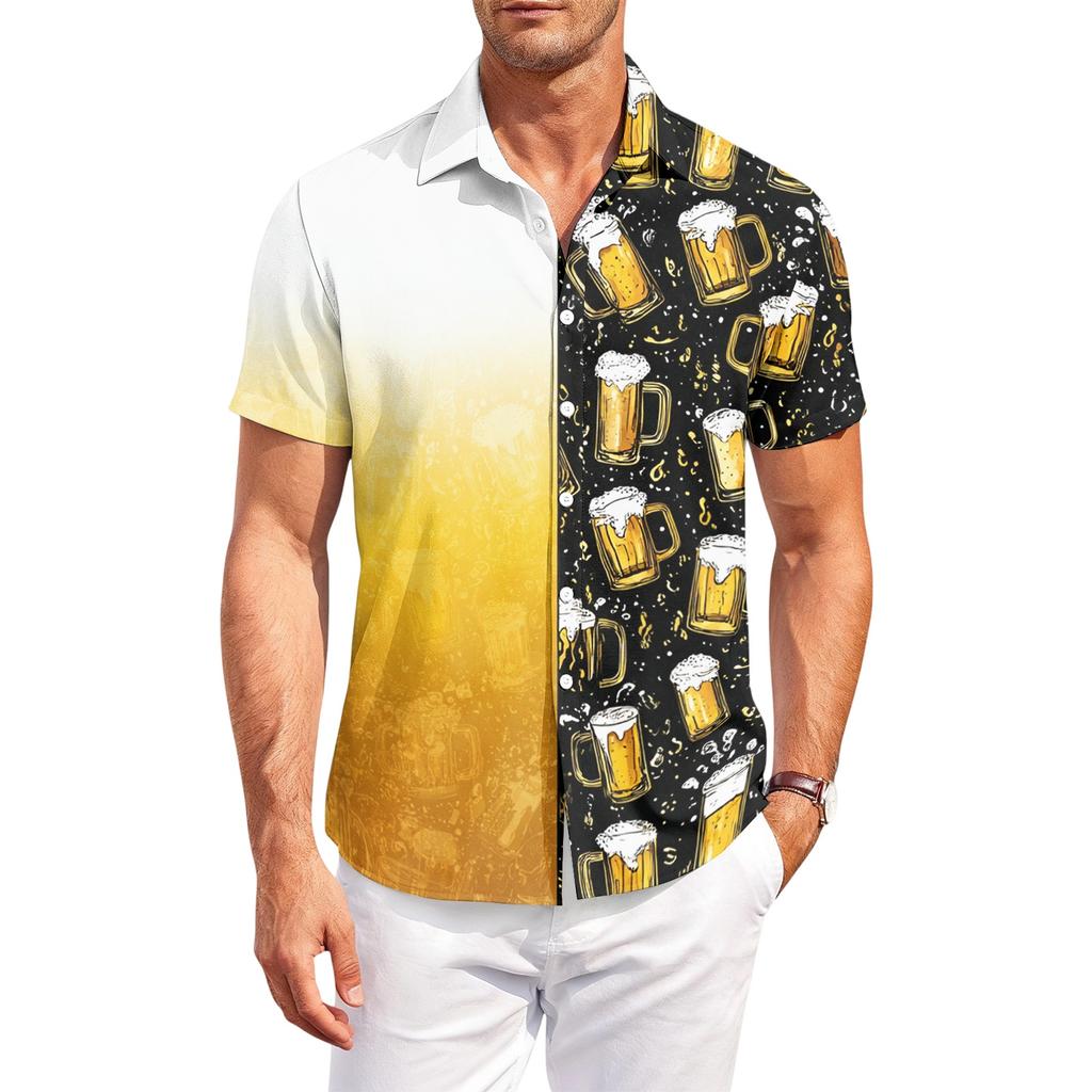 Men's Casual Loose Fit Short Sleeve Shirt with Festival Printed Pattern Button Down Design for Everyday Wear