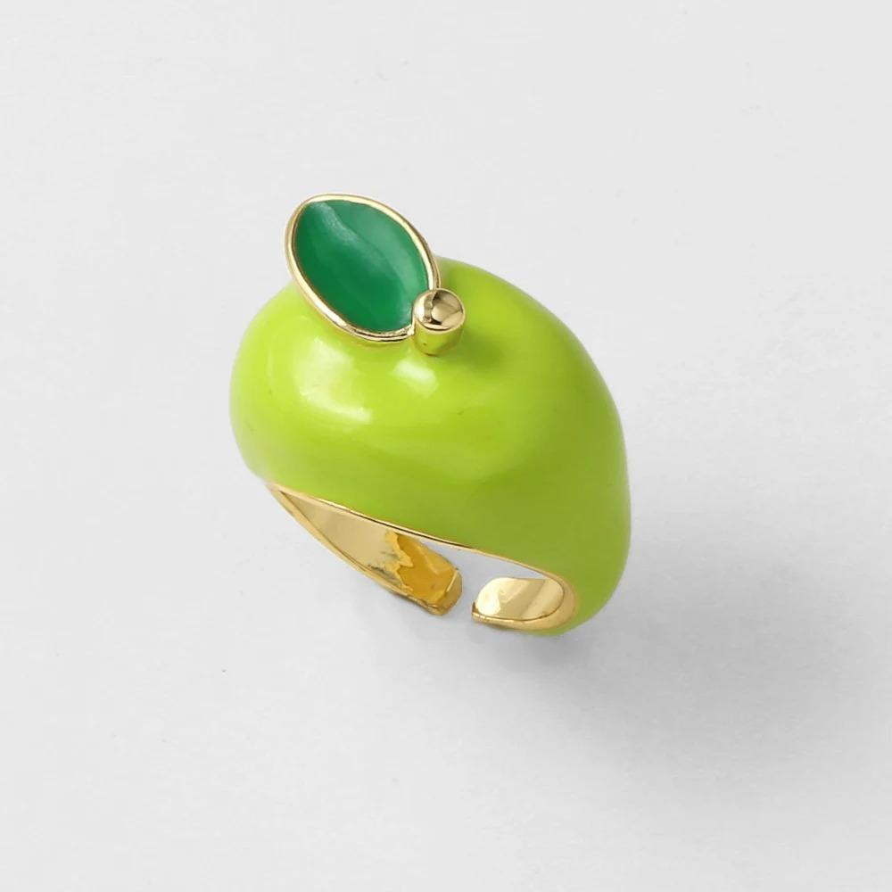 

Elegant Enamel Res Apple Rings for Women Gold Plated Personality Open Rings Fruit Rings Cute Luxury Y2K Jewelry Hot Sale Gifts