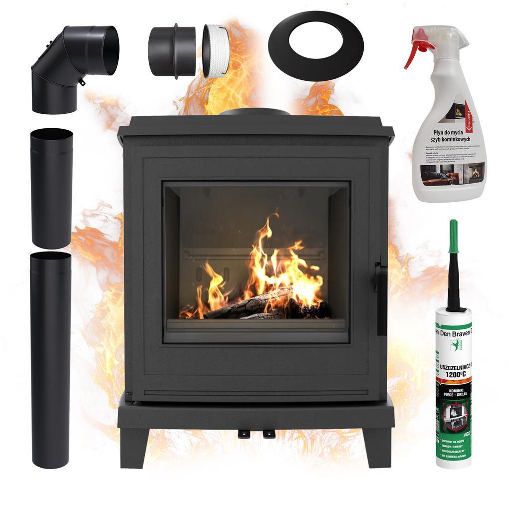 Freestanding Cast Iron Stove KRATKI KOZA K11 6kW Ø150 INTAKE ECOPROJECT SET