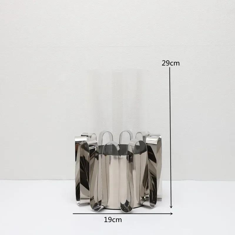 Geometric Curved Metal Vase, Desktop Decorative Ornament, Modern Stainless Steel Flower Arrangement, Room Aesthetic Decoration