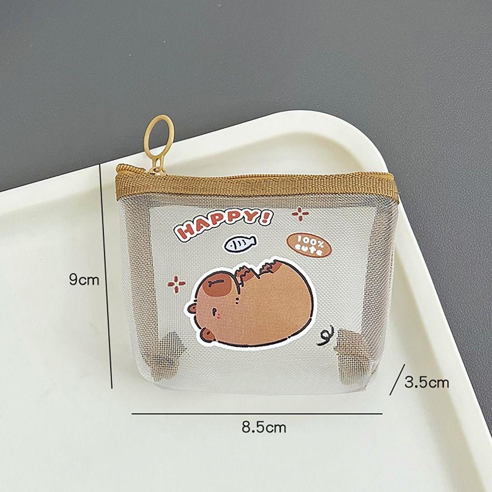 Mesh Coin Wallet Fashion Capybara Rabbit Panda Cartoon Anime Mini Wallet Key Card Lipstick Holder for Student Girls