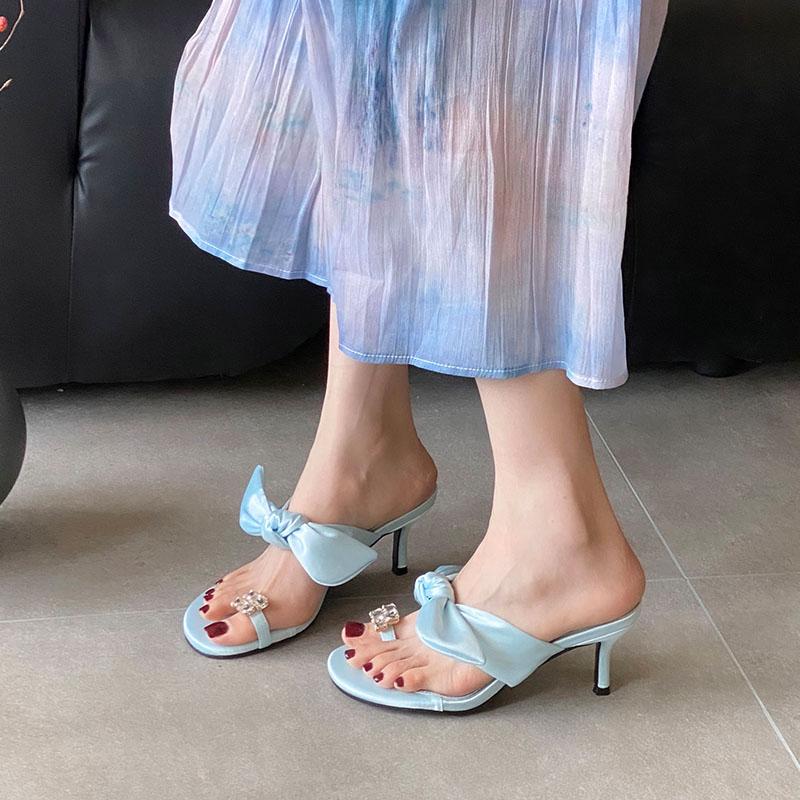 Moda Damskie Cienkie Obcasy Klapki Sandały Dla Kobiet Japonki Luksusowa Moda Cyrkonie Damskie Pantofle na Obcasie Buty Czółenka