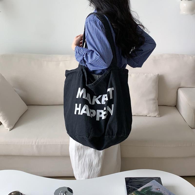 Model New Large Capacity Letter Print Fashion Simple Versatile Casual Washed Denim Shoulder Bag