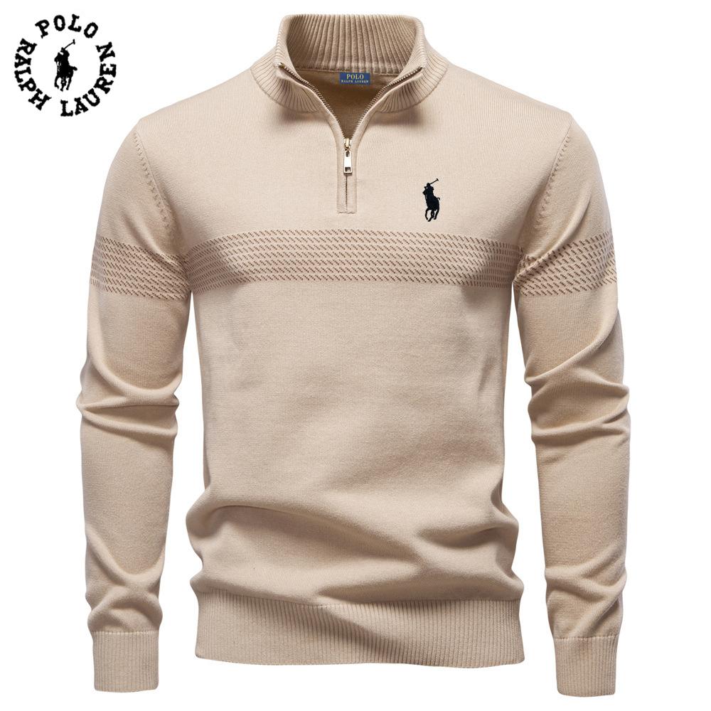 Polo Ralph Lauren 2025 Autumn and Winter Embroidery New Business Stand Collar Men's Pure Cotton Sweater, High-quality Casual Half Zipper Men's Top
