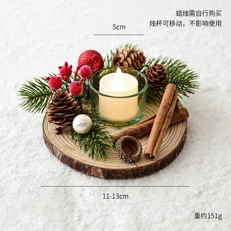 Рождественское кольцо для свечи Искусственная сосновая хвоя Шишка Ягоды Гирлянда Деревенский Праздничный Венок для свечи для украшения дома и стола Excluding candles