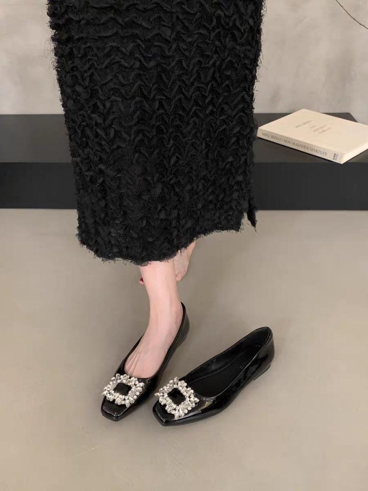 Strass leicht Mund weicher Boden flache Sohle EinzelSchuhe Frühling Französisch hoher Sinn Silber quadratischer Kopf Abendschuhe Damenschuhe