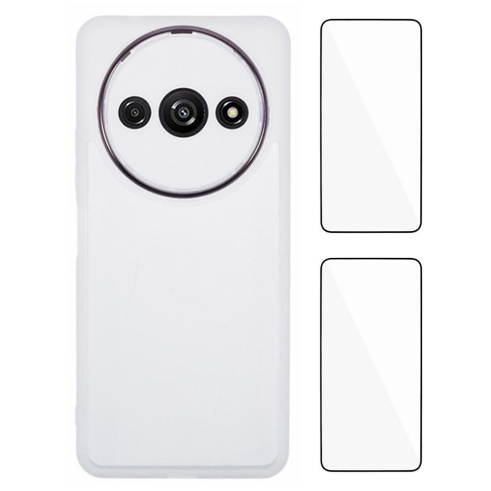 

WANLONFENG DKSM2 Series Clear Case for Xiaomi Redmi A3 4G/Poco C61 4G TPU Phone Cover with 2Pcs Screen Film Transparent White