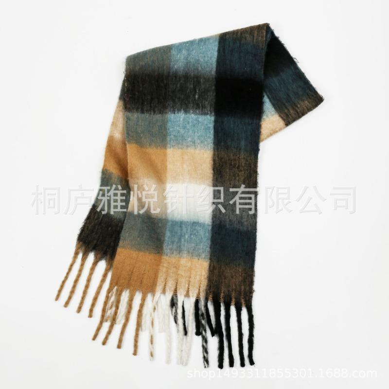 Premium color plaid scarf women's winter warm scarf mohair thickened scarf versatile shawl