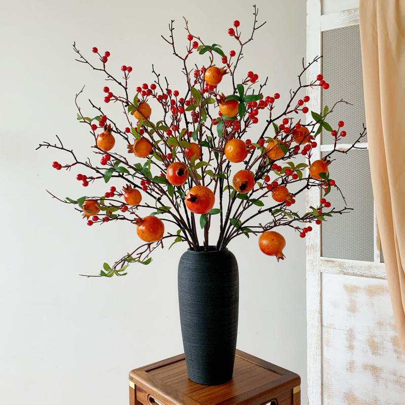 Pomegranate & Persimmon Fruit Tree Branch Bouquet: Artificial Floral Decoration for Living and Dining Rooms