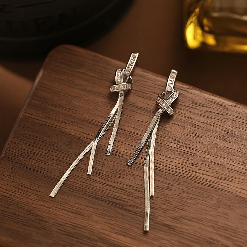 2024 New Silver Knotted Long Tassel Earrings: Elegant High-End Style for Women