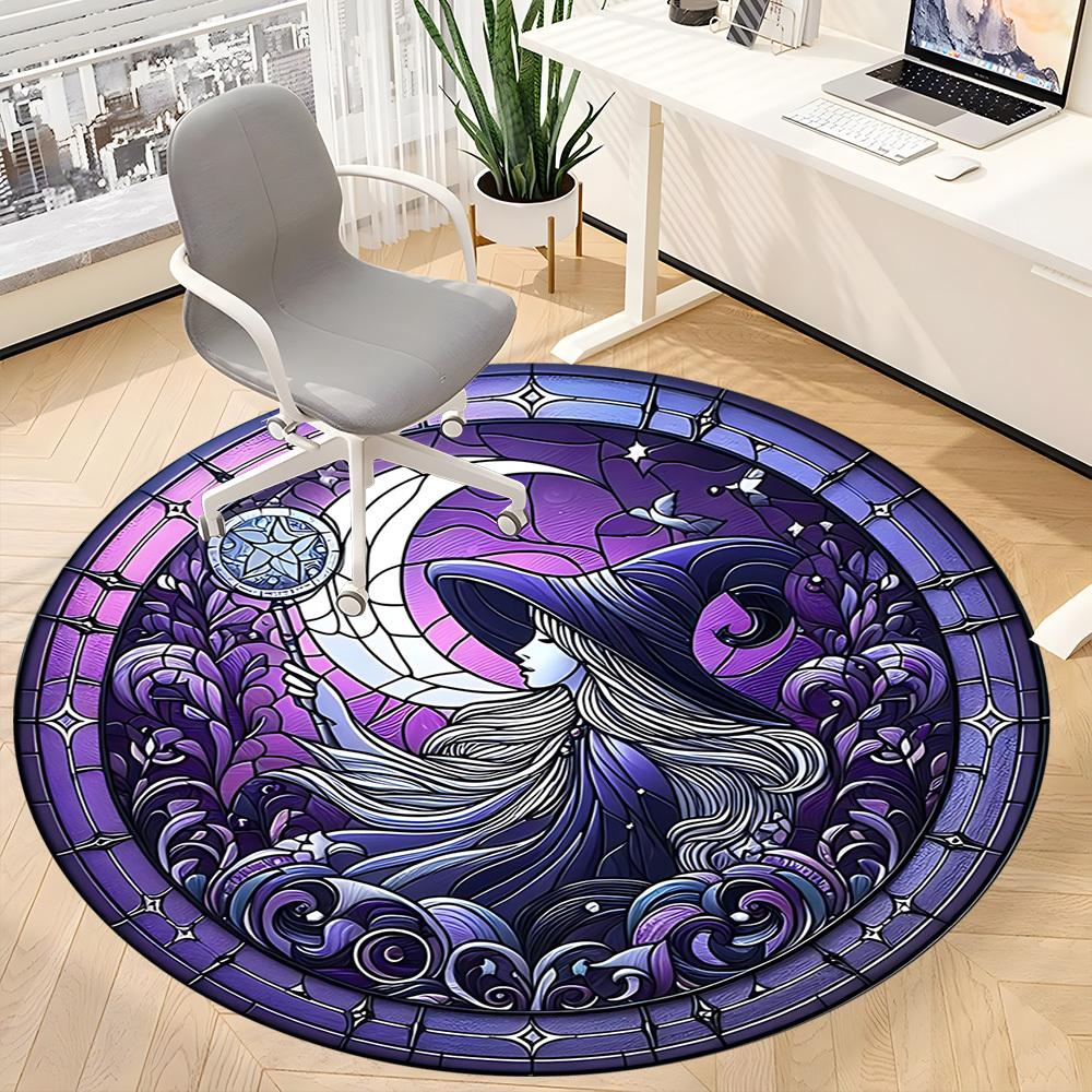 1PC Moon Witch Office Round Area Rug, Indoor Mat Suitable ForOffice, Under Office Chairs Bedroom Living Room Home Decor, Room Deco, D144