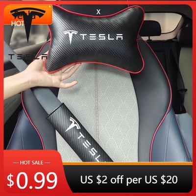 Car Sticker New Car Seat Belt Protect Shoulder Pads Cervical Spine Headrest Neck Pillow For Tesla Model 3 Model S X Model
