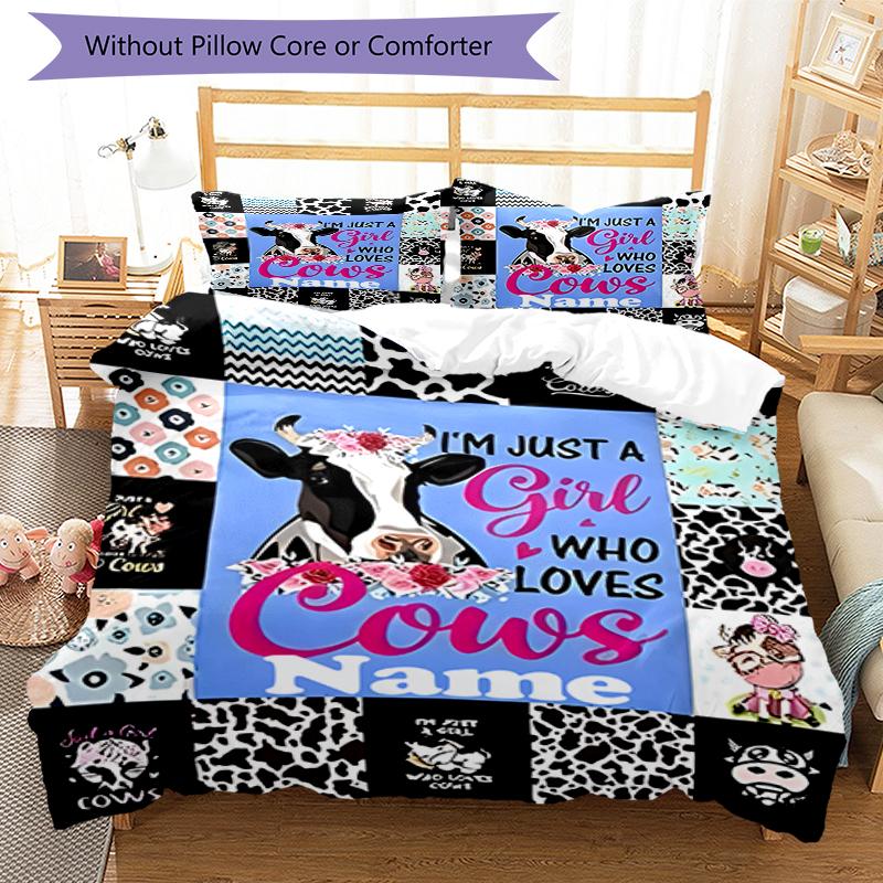 3pcs Custom Name Cow Bedding Set Duvet Cover Closure Includes 1 Duvet Cover & 2 Pillowcases, Soft and Comfortable for All Seasons.