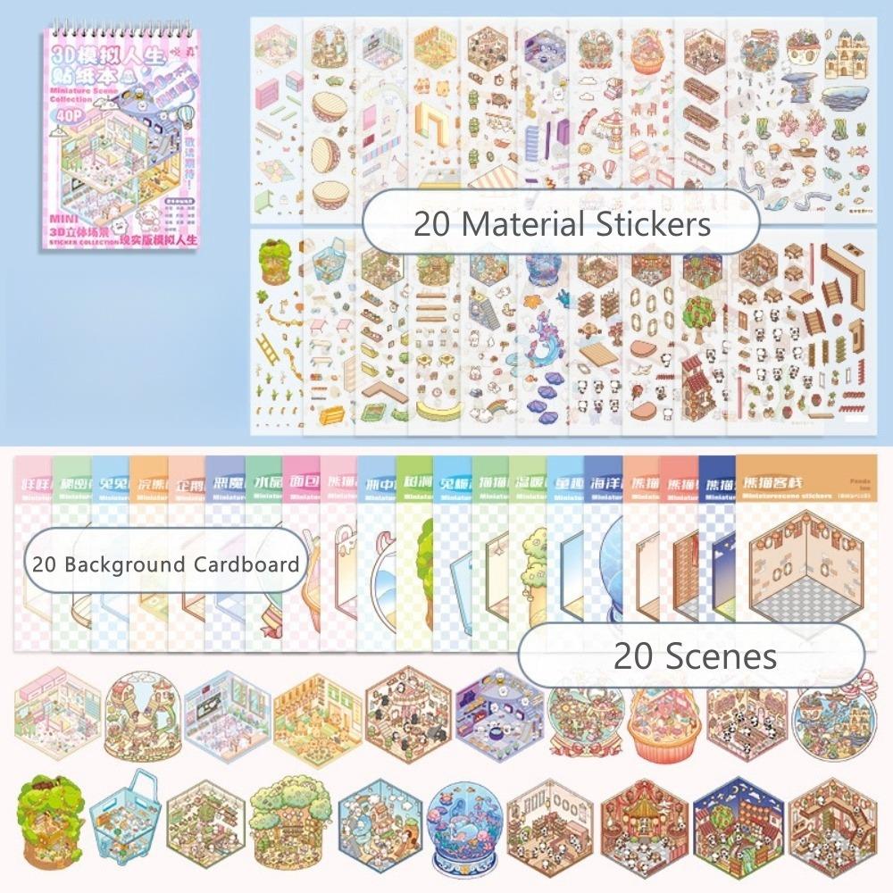 

Набор наклеек для миниатюрной сцены, 40 листов, мультяшные 3D пейзажные карманные наклейки для студентов, детей
