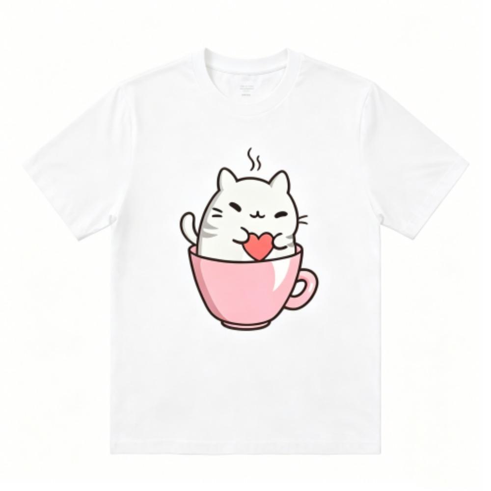 Cartoon Shy Loving Mouse Print Women's T-Shirts Summer Fashion Street Outdoor Casual T-shirt Tops for Men's and Women's Tees Top