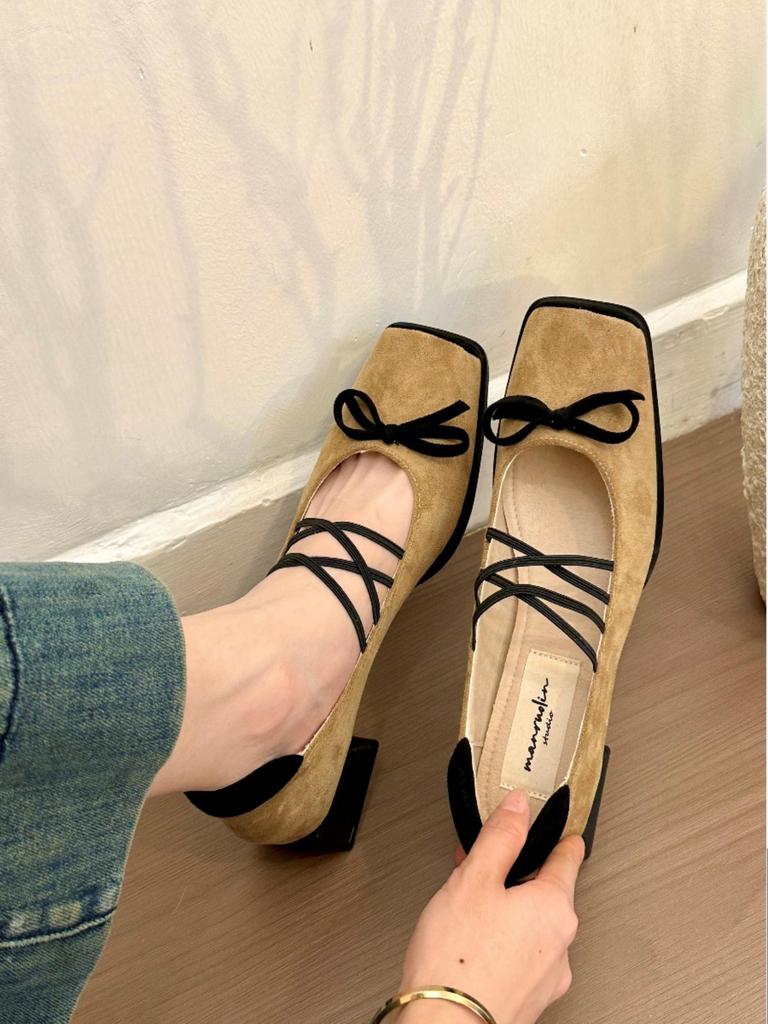 Tide Brand 2025 Korean Version Retro Suede Bow Evening Wind Mary Jane Shoes Spring and Autumn New Versatile Thick Heel Single Shoes Women