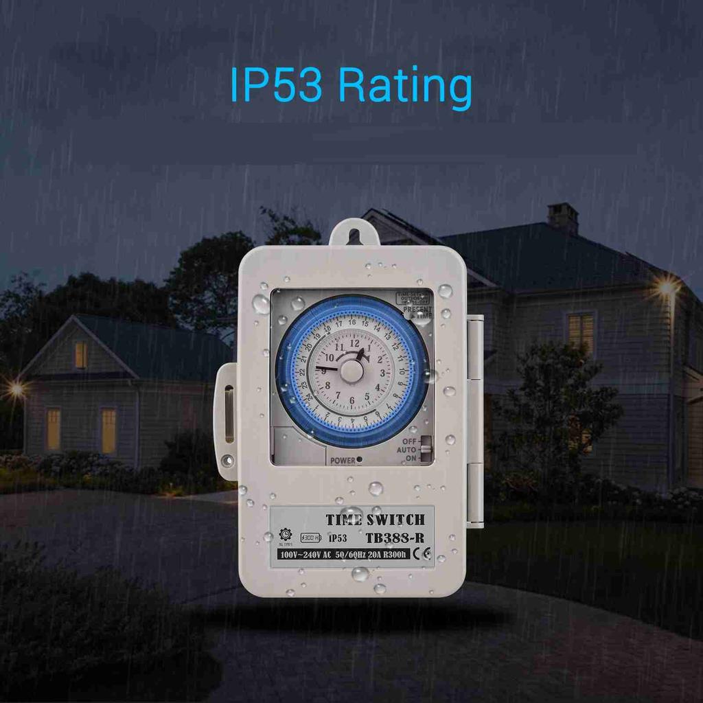 24 Hours Timer Switch IP53 Rating Programmable Electrical Timer Switch Box AC 100-240V 15 Minutes Interval 96 Times ON/ OFF