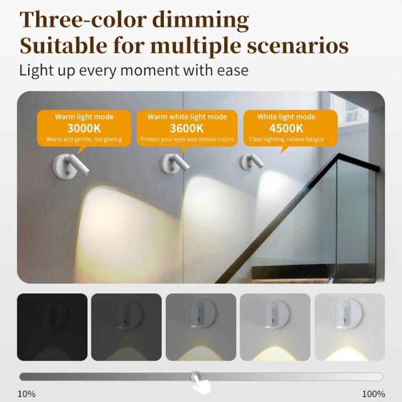 Wiederaufladbare Wandleuchte mit Bewegungssensor LED Touch-Dimmfunktion Fernbedienung 360° Drehung Nachtlichter für Heimdekoration