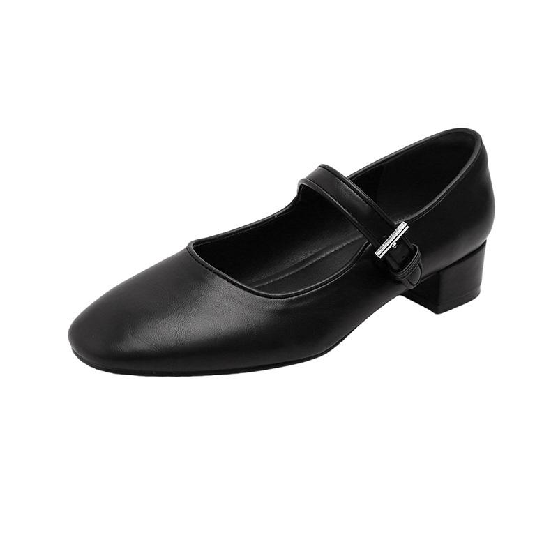 

Grape mother of the same style, French one-word buckle strap, single shoes, square head, shallow mouth, sheepskin, comfortable thick heel, Mary Jane 34