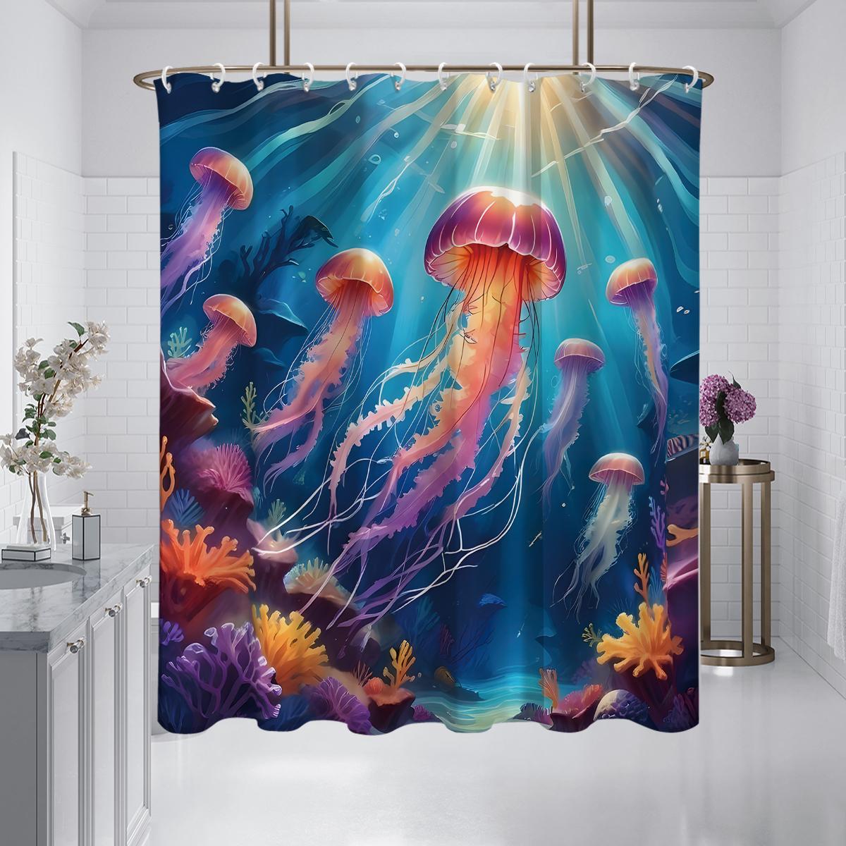 

1 шт. 180x180см красочная группа медуз цифровая печать шторка для душа перегородка ванная комната водонепроницаемая и устойчивая к плесени 180x180cm