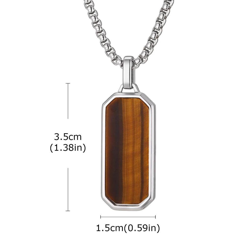 Vnox Natural Tiger Eye Stone Pendant Necklace for Men Boys, Stainless Steel Box Chain Geometric Punk Necklaces Jewelry Gifts NEW