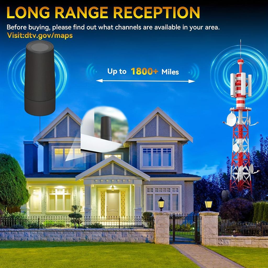 2025 Upgraded Indoor TV Antenna, Digital Antenna with a Range of Over 2200 Miles, Suitable for Indoor Smart TVs