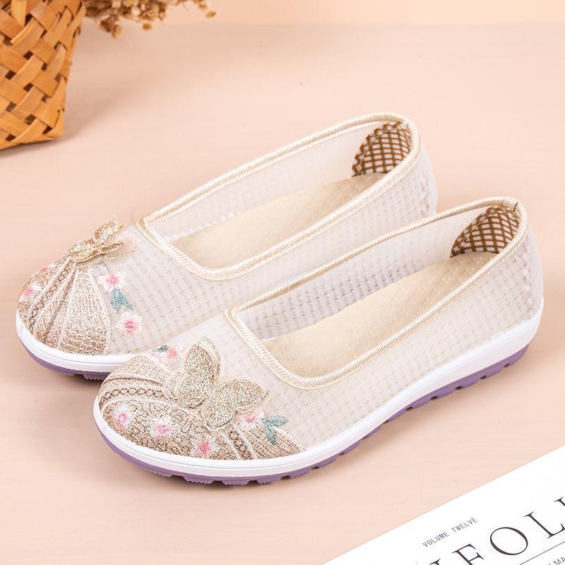Summer New Shallow Mouth Cloth Shoes Women's Thin Anti Slip Breathable Mesh Shoes