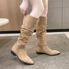 Pile Boots Female Knight Boots Vintage Suede Thick Heel Pointed Autumn Classic Folded Tall Boots