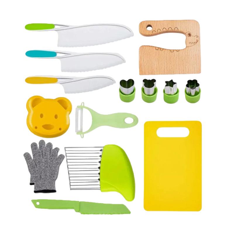 14-Piece Safe Children's Cooking Knife Set with Cutting Board for Early Education